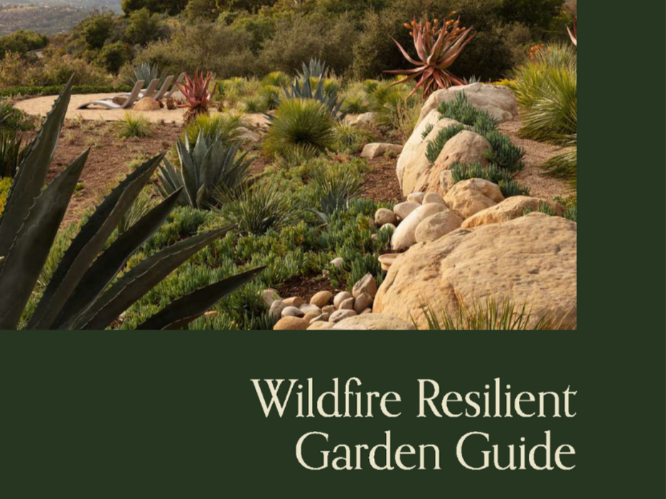Wildfire Resilient Garden Guide Cover with an image of Mediterranean plants and a chaparral background